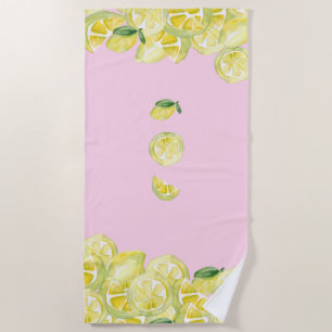 Serviette De Plage Citrons frais citrons rose jaune Aquarelle citrons