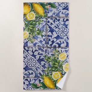 Serviette De Plage Citrons méditerranéens Carreaux portugais d'été