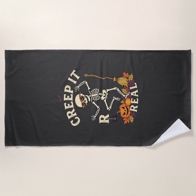 Serviette De Plage Citrouille Balai de squelette dansant Creep It Rea (Devant)