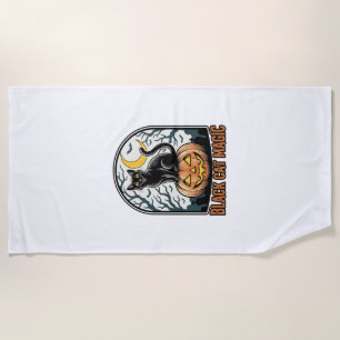 Serviette De Plage Citrouille Chat Noir Gravure Halloween Vintage_1