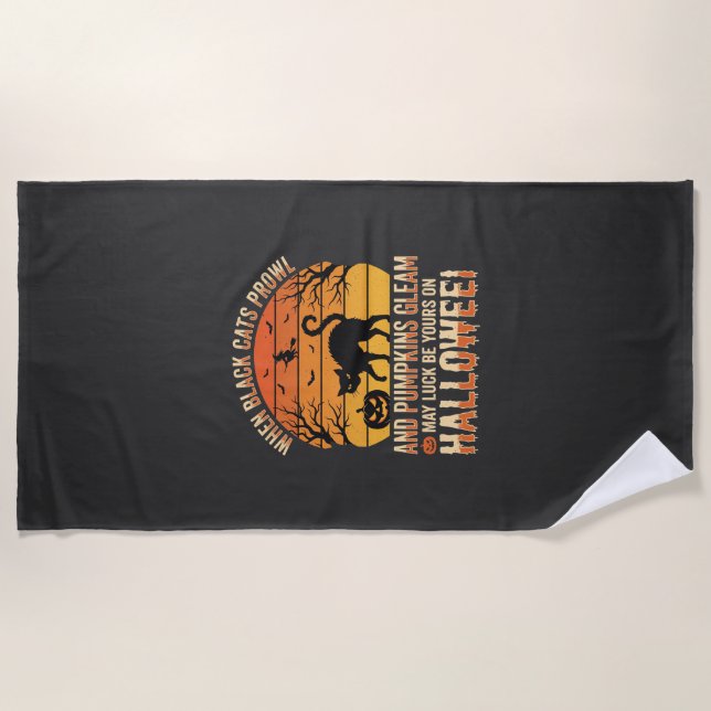 Serviette De Plage Citrouille Chat Noir Halloween Design Vectoriel (Devant)