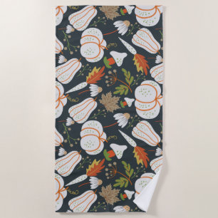 Serviette De Plage Citrouille continu motif floral noir et blanc