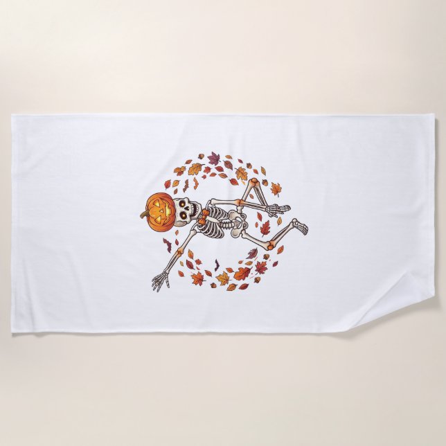 Serviette De Plage Citrouille de crâne de squelette de danse d'Hallow (Devant)