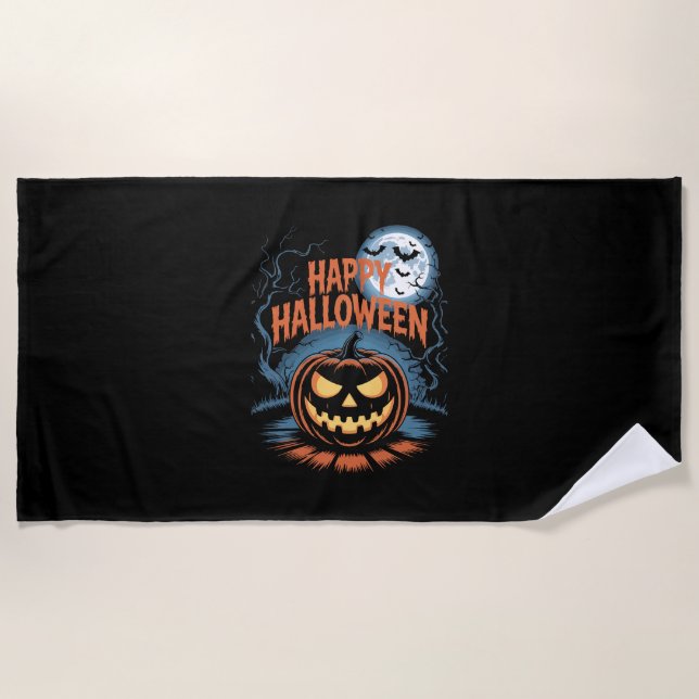 Serviette De Plage Citrouille d'Halloween effrayante (Devant)