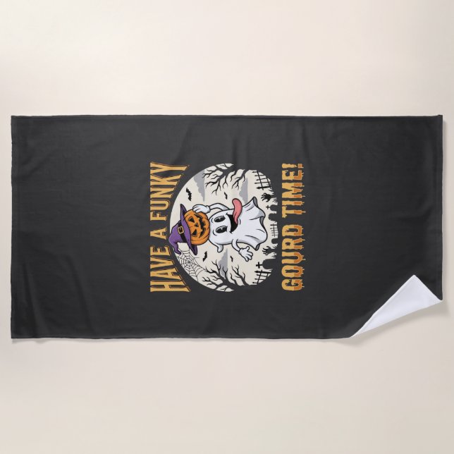 Serviette De Plage Citrouille fantôme de la période funky Halloween (Devant)