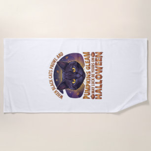 Serviette De Plage Citrouilles Brillent Halloween Chat Noir Feuilles