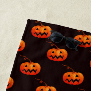 Serviette De Plage Citrouilles d'Halloween, Citrouilles Orange Trick