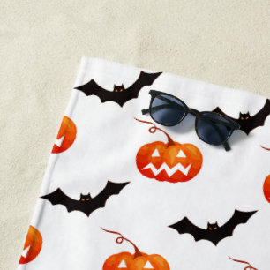 Serviette De Plage Citrouilles et chauves-souris d'Halloween, des fri