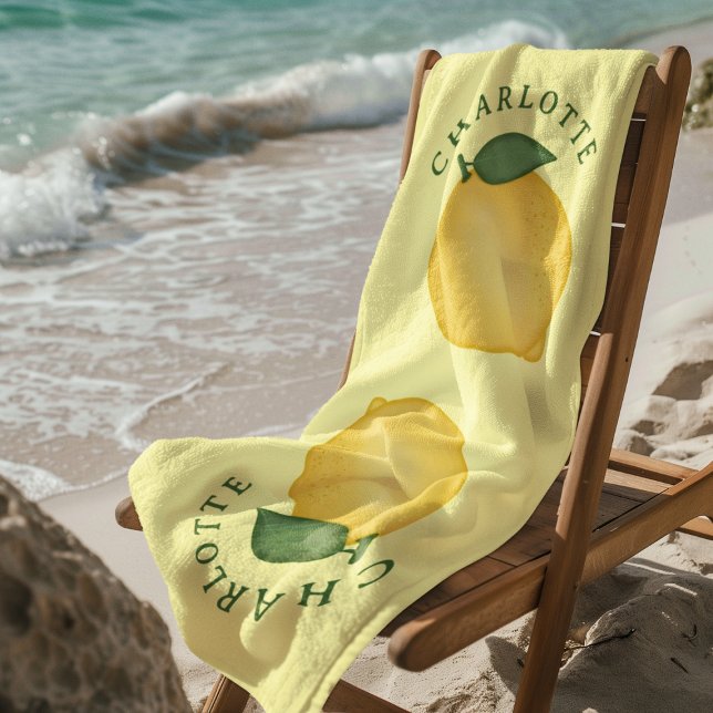 Serviette De Plage Citrus citron jaune monogramme d'été tendance (Créateur téléchargé)
