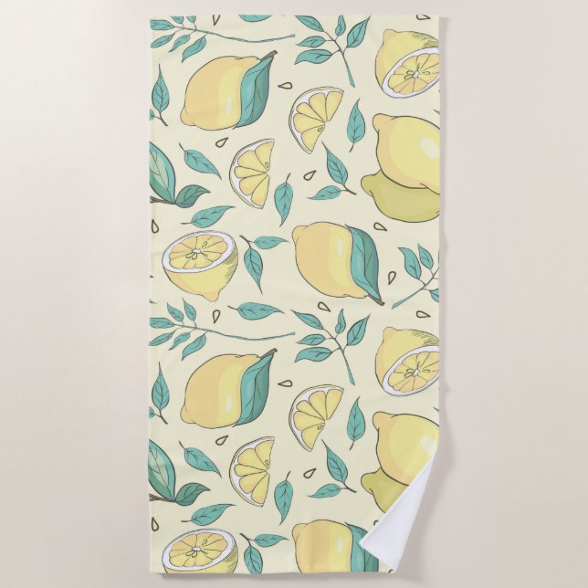 Serviette De Plage Citrus de citron moderne jaune d'été Personnalisé (Devant)