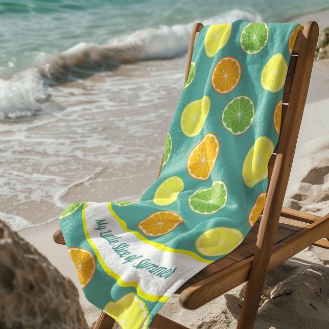 Serviette De Plage Citrus Slice of Summer Personnalisé Turquoise (Créateur téléchargé)
