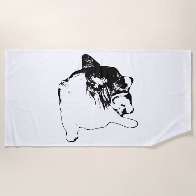 Serviette De Plage Clarité de Corgi monochrome (Devant)