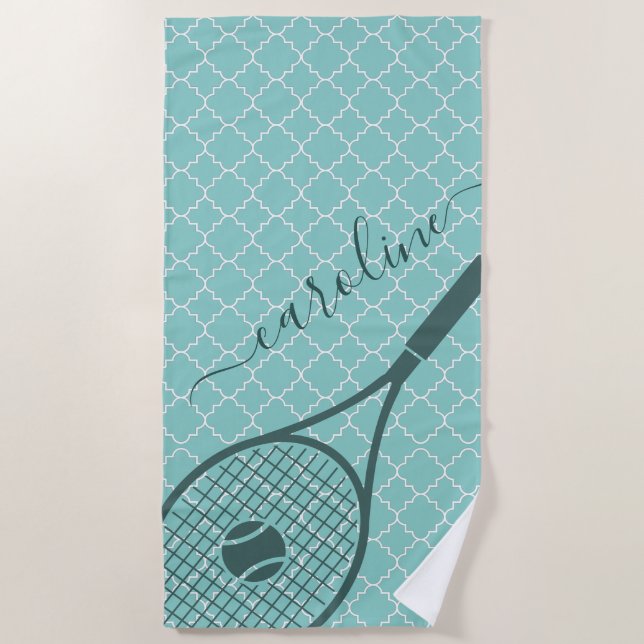 Serviette De Plage Classic Tennis Racket Ball Girl's Name Sport Style (Devant)