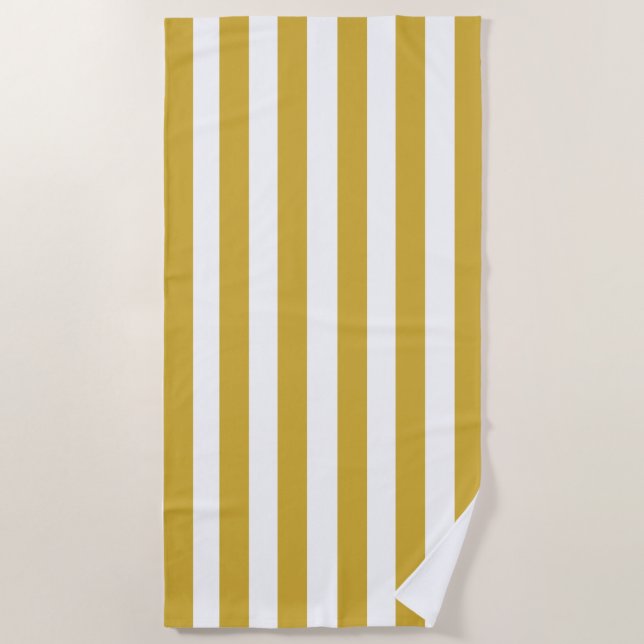 Serviette De Plage Classic Vertical Gold Yellow Blancs rayés (Devant)