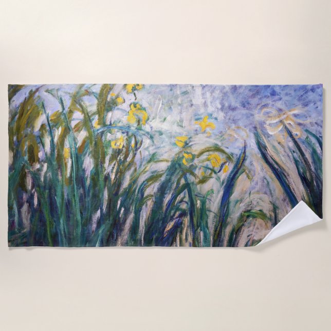 Serviette De Plage Claude Monet - Iris jaunes et violets (Devant)