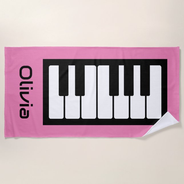 Serviette De Plage Clavier de piano Personnalisé Musicien rose (Devant)