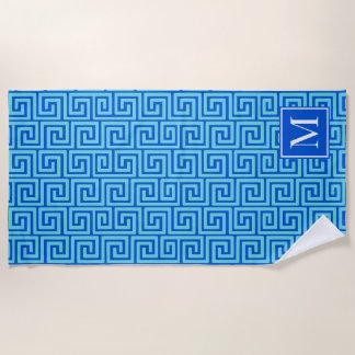 Serviette De Plage Clé grecque preppy Monogram – Bleu Royal & Turquoi
