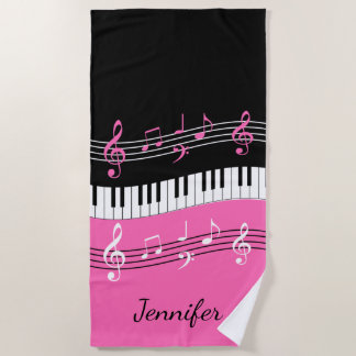 Serviette De Plage Clés et notes blanches de piano de noir élégant de