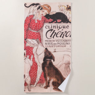 Serviette De Plage Clinique Cheron Vintage Chien Chat Steinlen Poster