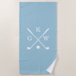 Serviette De Plage Club de golf bleu clair et blanc Monogram Golf<br><div class="desc">Design élégant monogramme de 3 lettres pour les amateurs de golf.</div>