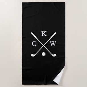 Serviette De Plage Club de golf noir et blanc Monogram Golf