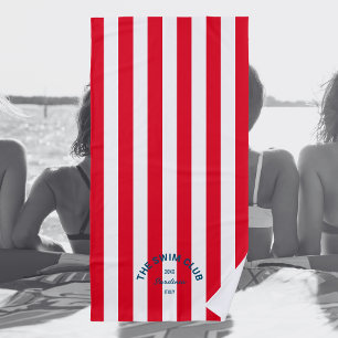 Serviette De Plage Club de natation Blue Crest Red Cabana Stripe
