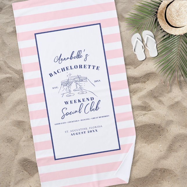 Serviette De Plage Club Social Enterrement de Vie de Jeune Fille Prép (Social Club Preppy Bachelorette Party Beach Towel)