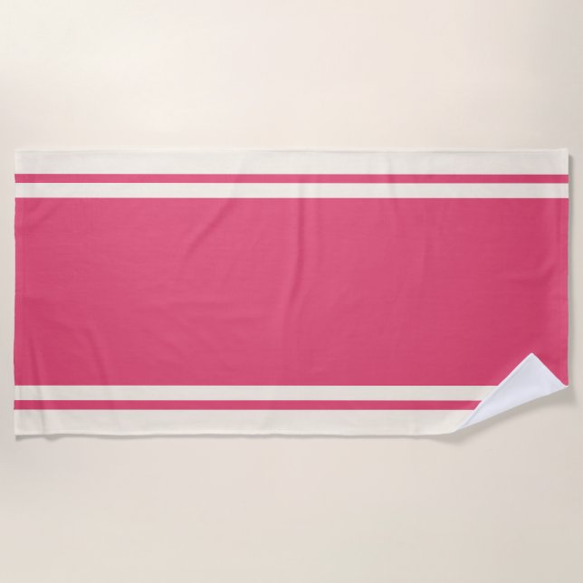 Serviette De Plage Coastal Stripe Beach Towel - Raspberry & Cream (Devant)