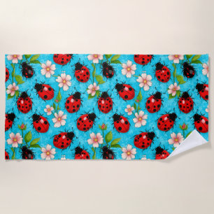 Serviette De Plage Coccinelle Mignonne & Fleurs Motif Nature