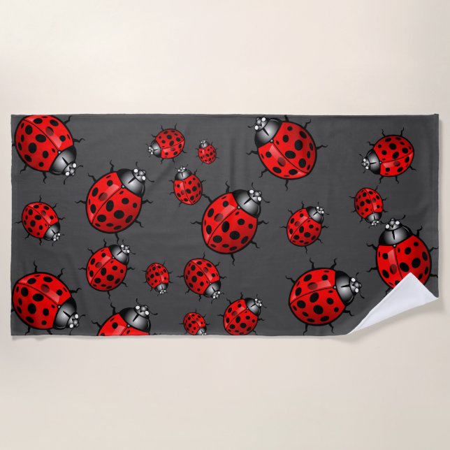 Serviette de plage coccinelles rouge noir (Devant)