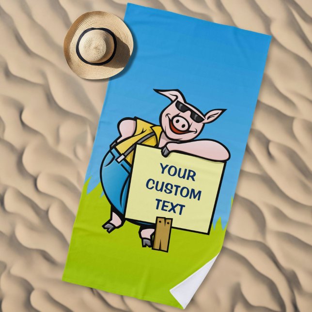 Serviette De Plage Cochon avec pancarte (Créateur téléchargé)