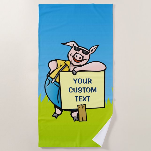 Serviette De Plage Cochon avec panneau (Devant)
