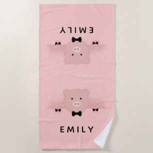 Serviette De Plage Cochon rose blanc mignonne et croustillant