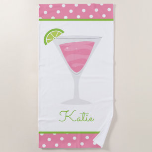 Serviette De Plage Cocktail Pink Polka Dot Personnalisé PlageServiett