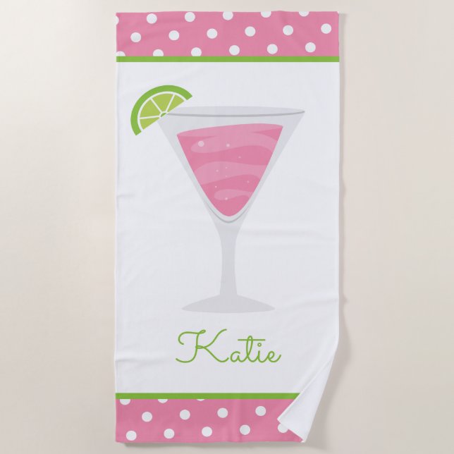 Serviette De Plage Cocktail Pink Polka Dot Personnalisé PlageServiett (Devant)