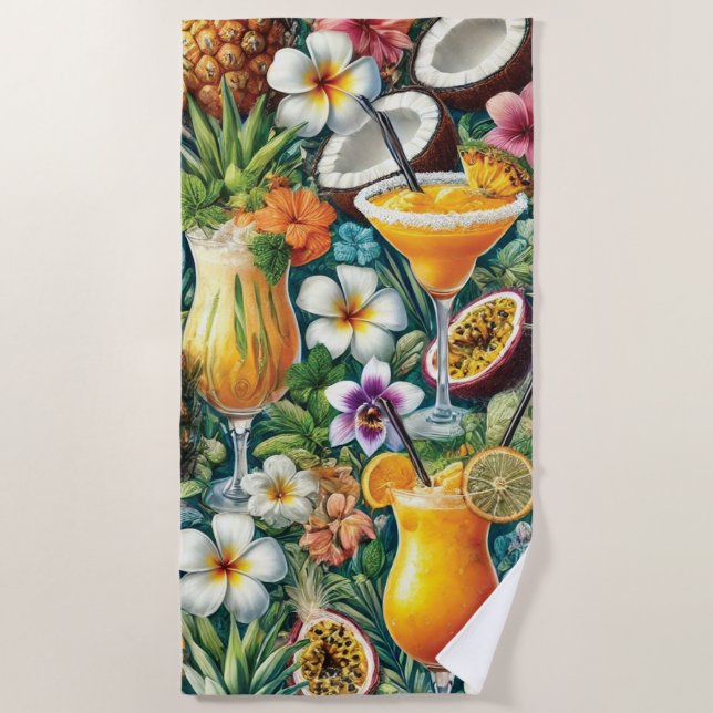 Serviette De Plage Cocktail tropical et design floral (Devant)