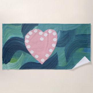 Serviette De Plage Cœur avec coquillages et vagues océaniques 2
