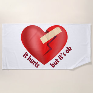 Serviette De Plage Coeur brisé guéri avec patch et citation de vie