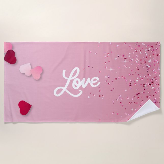 Serviette de plage Cœur d'amour rose  (Devant)
