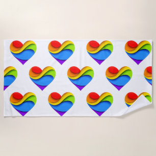 Serviette De Plage Coeur en forme de SlipperyJoe arc-en-ciel rouge or