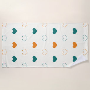 Serviette De Plage Cœurs charmants / crème orange vert
