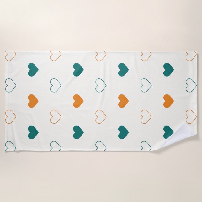 Serviette De Plage Cœurs charmants / crème orange vert (Devant)