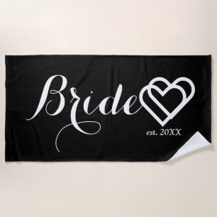 Serviette De Plage Coeurs de blanc de noir de date customisés par