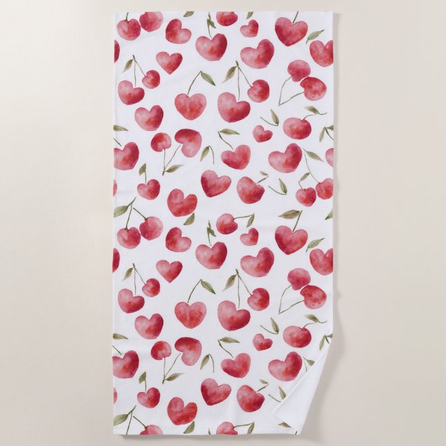 Serviette De Plage Cœurs de Cerise Rouge (Devant)