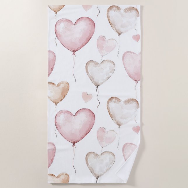 Serviette De Plage Cœurs de crème rose (Devant)