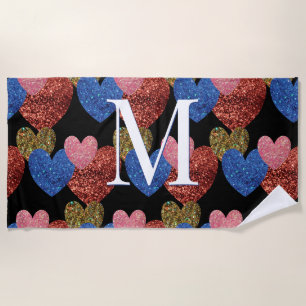Serviette De Plage Coeurs de parties scintillant Monogramme de glam m