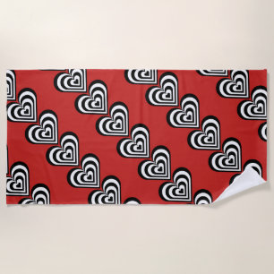 Serviette De Plage coeurs diagonaux noirs et blancs Thunder_Cove de