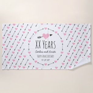 Serviette De Plage Cœurs et Flèches Mariage Anniversaire Personnalisé