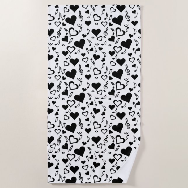 Serviette De Plage Cœurs et notes de musique (Devant)