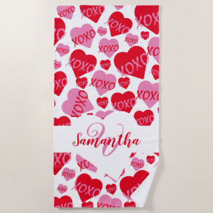 Serviette De Plage Coeurs motifs XOXO Aimer Rouge rose blanc Monogram